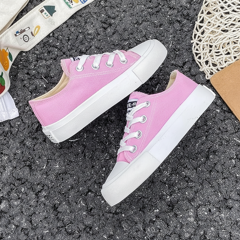 Resized overhead view pink sneakers