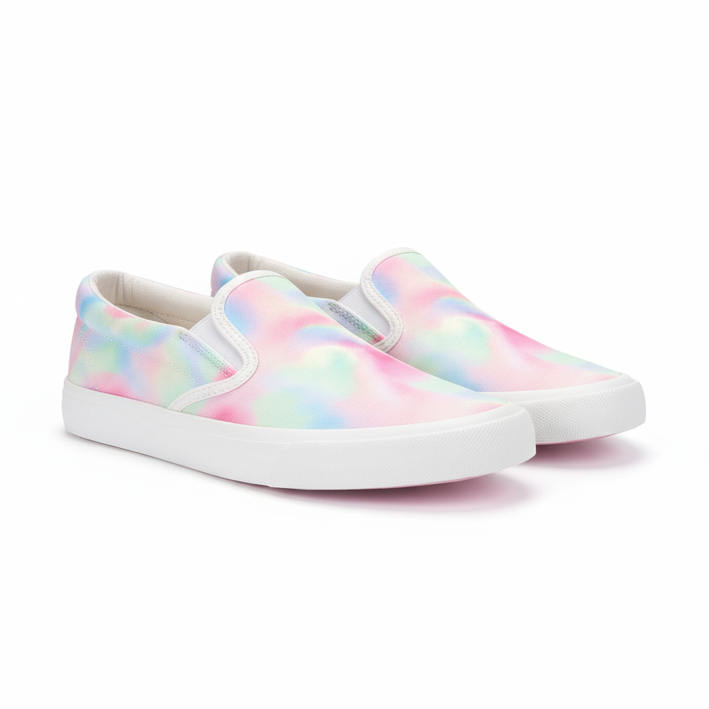 Resized pastel rainbow slip-on shoes